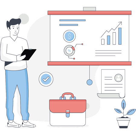 Homme calculant et analysant des données financières  Illustration