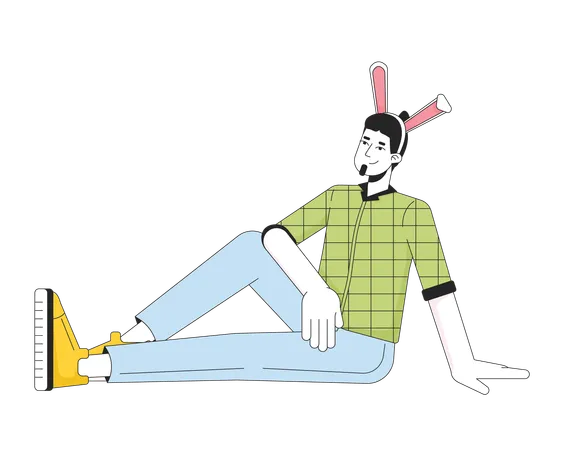 Homme caucasien détendu avec oreilles de lapin  Illustration