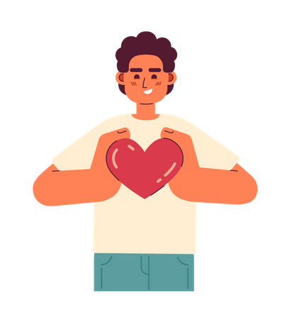 Homme caucasien tenant le cœur dans les mains  Illustration