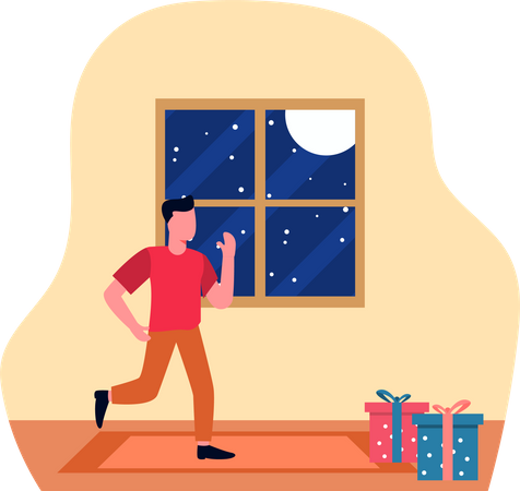 Homme célébrant Noël à la maison  Illustration