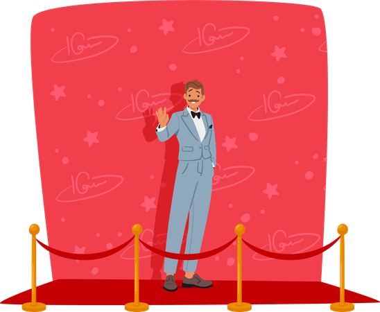 Un homme célèbre en costume élégant sur le tapis rouge  Illustration