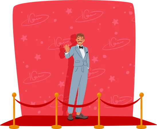 Un homme célèbre en costume élégant sur le tapis rouge  Illustration