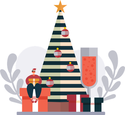 L'homme célèbre la fête de Noël  Illustration