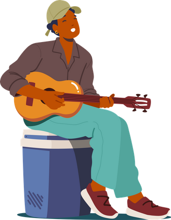 Homme chantant une chanson en jouant de la guitare  Illustration