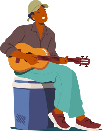 Homme chantant une chanson en jouant de la guitare  Illustration