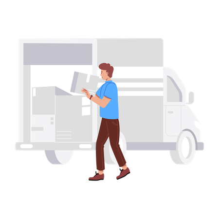 Homme chargeant un camion  Illustration