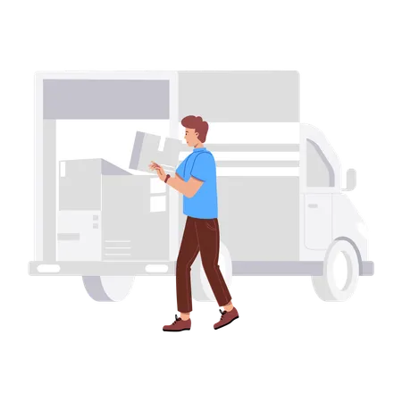 Homme chargeant un camion  Illustration