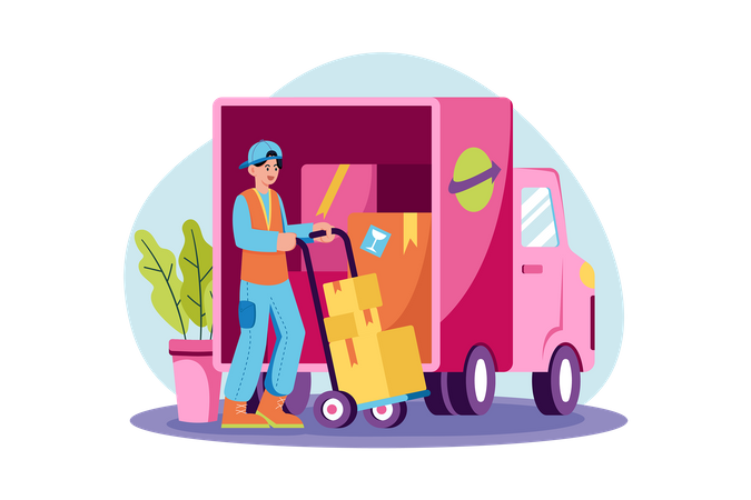 Homme chargeant des marchandises dans un conteneur  Illustration