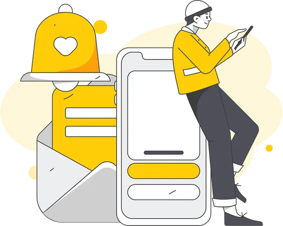 Homme vérifie la notification par courrier  Illustration