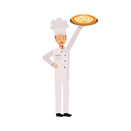 Chef masculin avec pizza  Illustration