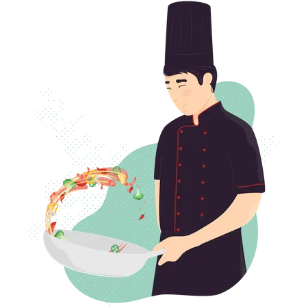 Chef masculin cuisinant dans la cuisine  Illustration