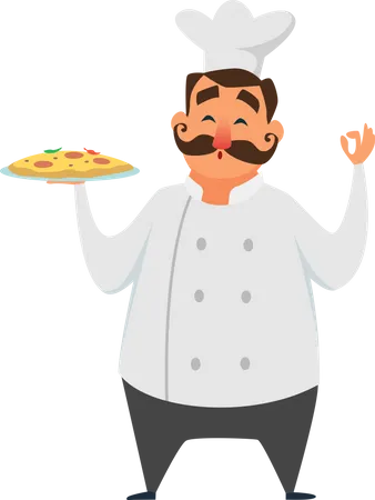 Chef masculin cuisinant une pizza  Illustration