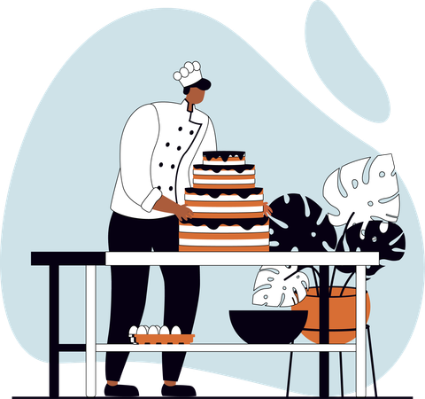 Chef masculin préparant un gâteau  Illustration