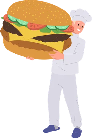 Chef homme tenant un hamburger  Illustration