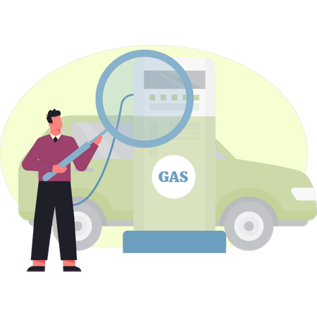 Un homme cherche une pompe à essence  Illustration