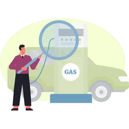 Un homme cherche une pompe à essence  Illustration