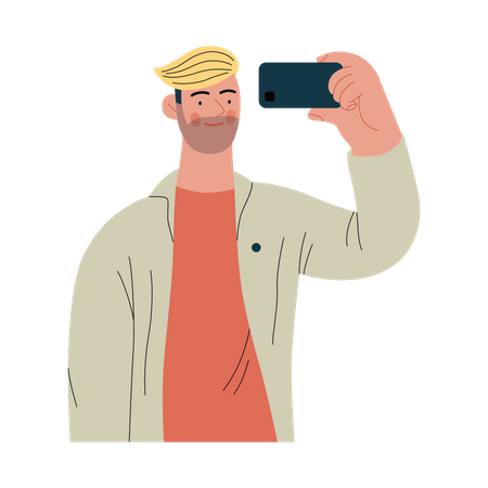 Homme cliquant sur selfie  Illustration