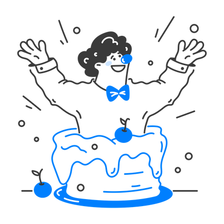 Un homme clown a sauté du gâteau  Illustration