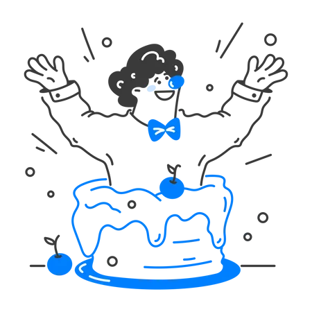 Un homme clown a sauté du gâteau  Illustration