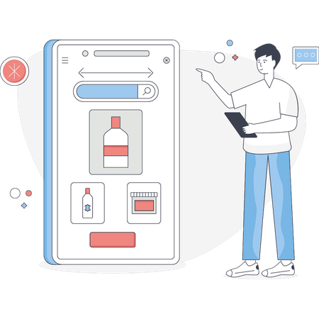 Un homme commande une boisson en ligne  Illustration