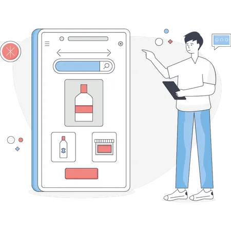 Un homme commande une boisson en ligne  Illustration