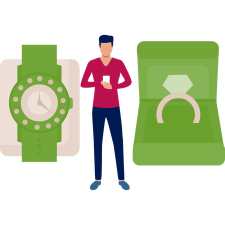 Un homme commande une montre en ligne  Illustration