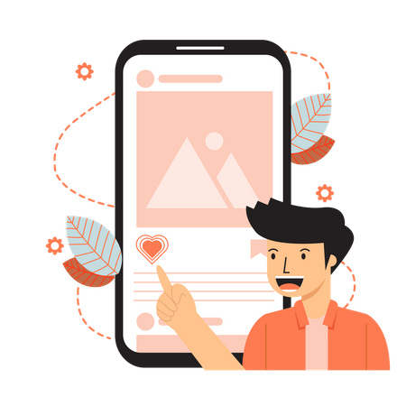 L'homme aime une publication sur les réseaux sociaux  Illustration