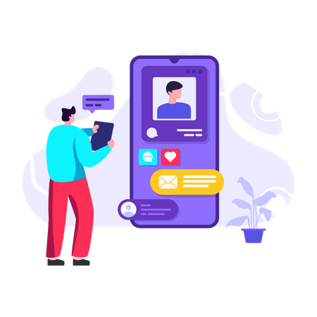 Homme commentant une publication sur les réseaux sociaux  Illustration