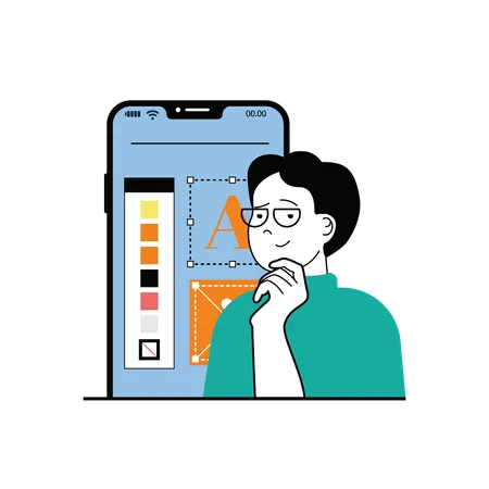 Homme concevant une application mobile  Illustration