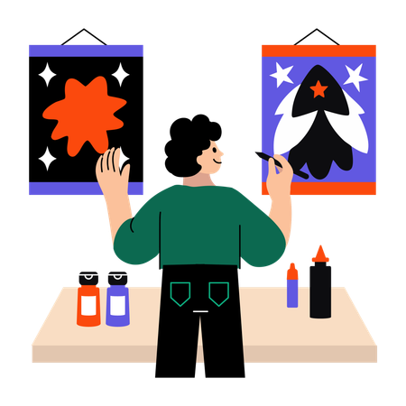 Homme concevant des affiches  Illustration