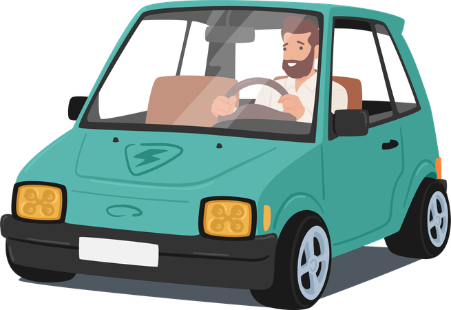 Un homme conduit une voiture électrique en toute confiance  Illustration