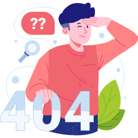 Homme confus pour l’erreur 404 introuvable  Illustration
