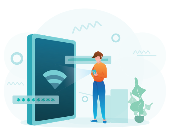 Homme connectant son mobile au Wifi  Illustration