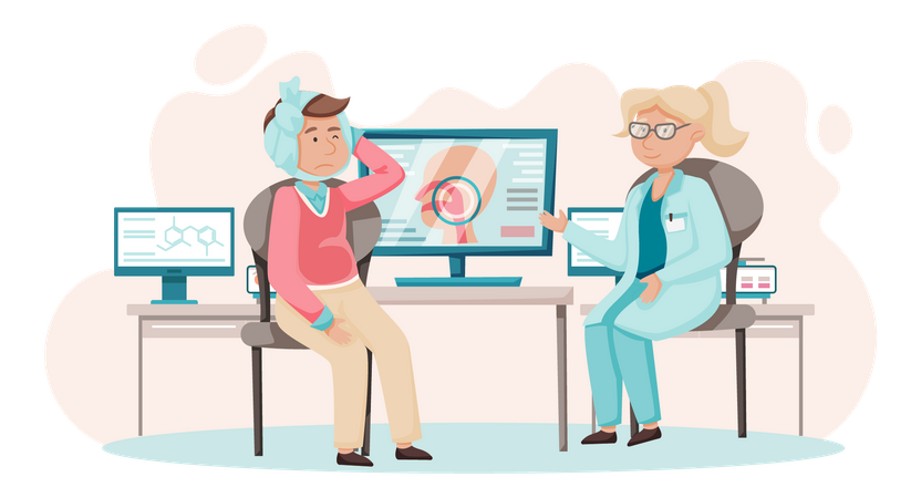 Homme consultant spécialiste féminin avec problème de gorge  Illustration