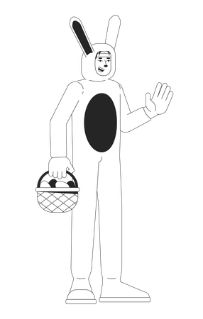 Homme coréen en costume de lapin de Pâques  Illustration