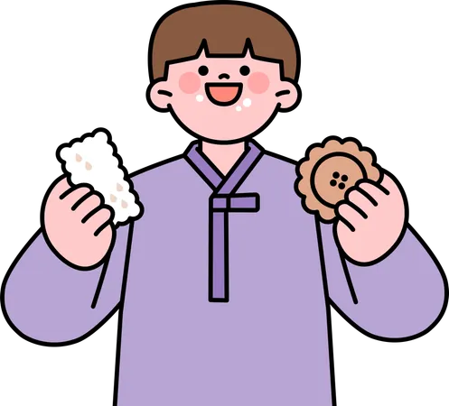 Homme coréen mangeant un cookie  Illustration