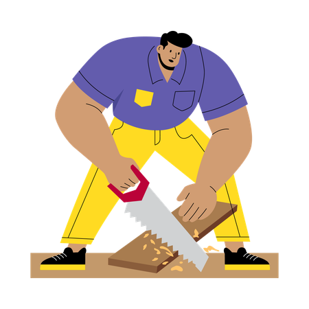 Homme coupant du bois  Illustration