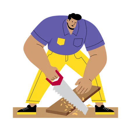 Homme coupant du bois  Illustration