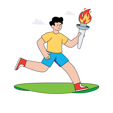 Un homme court aux Jeux olympiques en tenant une torche  Illustration