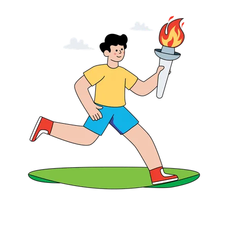 Un homme court aux Jeux olympiques en tenant une torche  Illustration