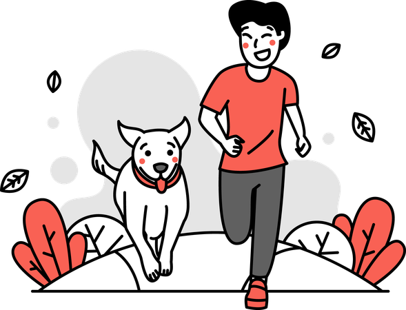 Homme qui court avec un chien  Illustration