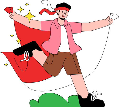 Homme qui court avec le drapeau indonésien  Illustration