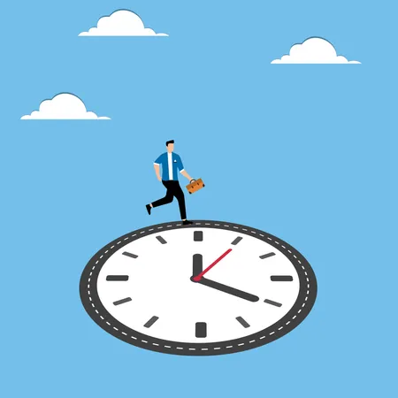 Un homme court sur une route en forme d'horloge  Illustration