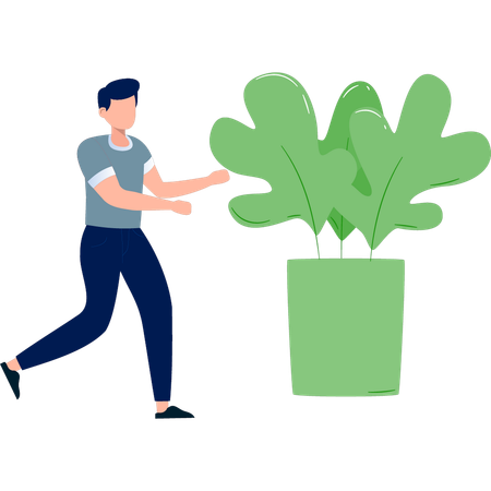 Homme courant vers un cactus  Illustration