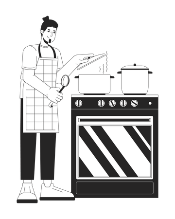 Homme couvrant le pot avec le couvercle pendant la cuisson  Illustration