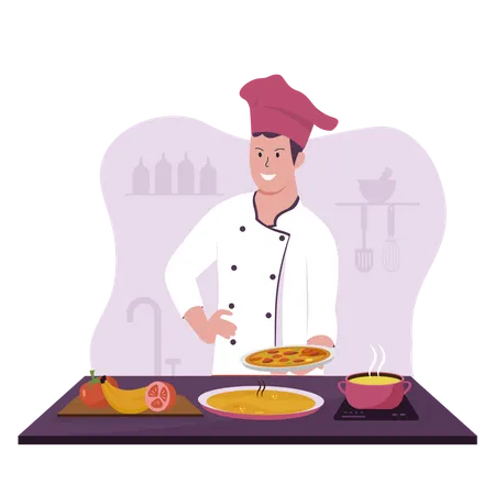 Homme qui cuisine  Illustration