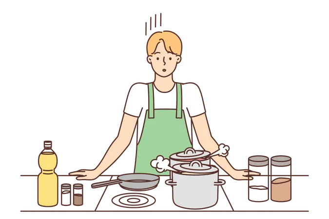 Homme qui cuisine  Illustration