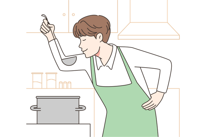 Homme cuisinant dans la cuisine  Illustration