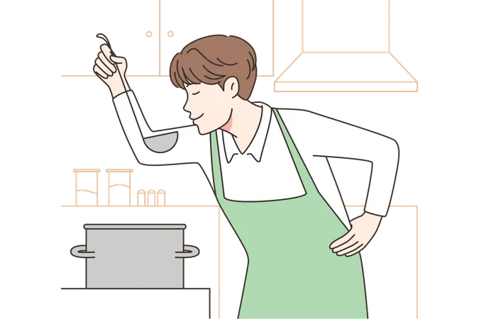 Homme cuisinant dans la cuisine  Illustration