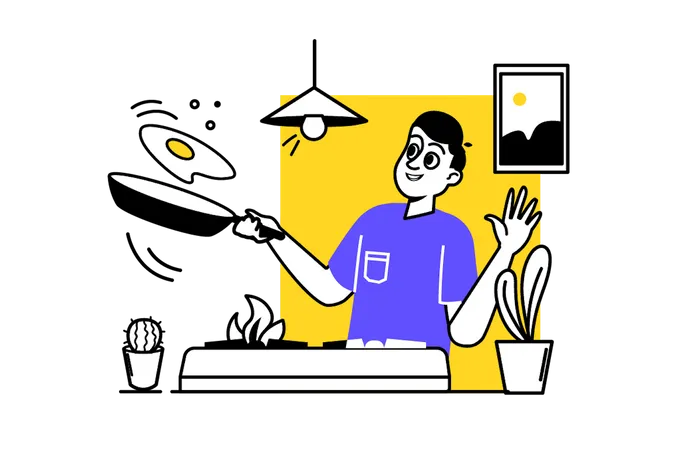 Homme cuisinant dans la cuisine  Illustration
